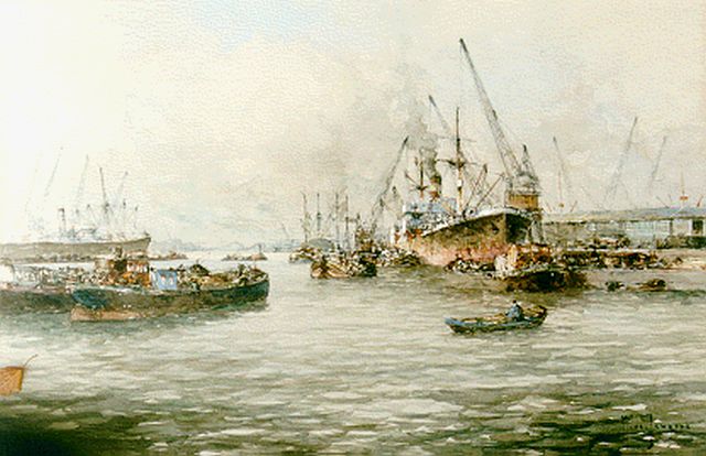 M.J. Drulman (M. de Jongere) | The Rotterdam harbour, Gemischte Technik auf Papier, 40,0 x 65,0 cm, signed l.r.