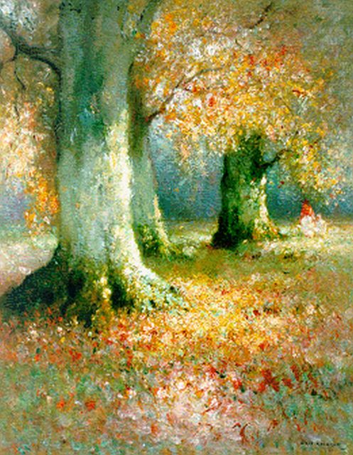 Aris Knikker | Figures in a forest landscape, Öl auf Leinwand, 49,8 x 40,2 cm, signed l.r.