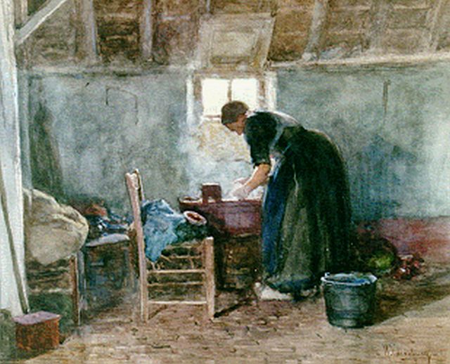 Hendrik Valkenburg | Washing-day, Aquarell auf Papier, 44,0 x 55,0 cm, signed l.r.