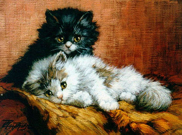 Cornelis Raaphorst | Two kittens, Öl auf Leinwand, 18,0 x 24,0 cm, signed l.l.