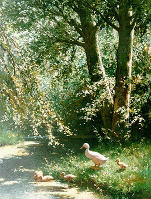 Constant Artz | Ducks watering, Öl auf Holz, 50,0 x 40,0 cm, signed l.r.
