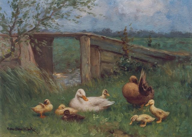 Constant Artz | Ducks near a bridge, Öl auf Holz, 18,0 x 24,4 cm, signed l.l.