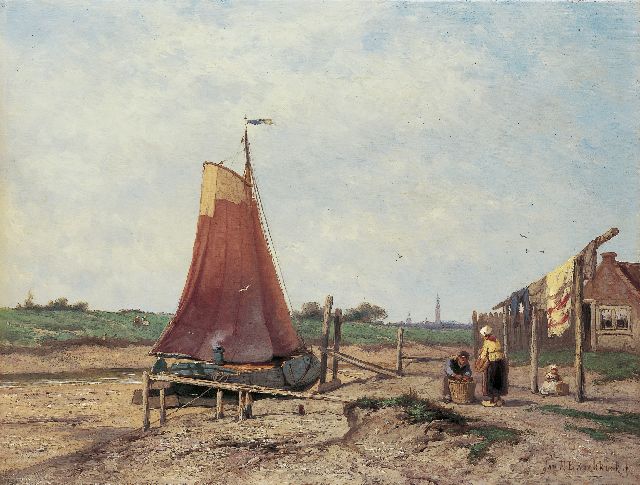 Jan H.B. Koekkoek | A fisherman at work, Öl auf Holz, 32,2 x 42,4 cm, signed l.r.
