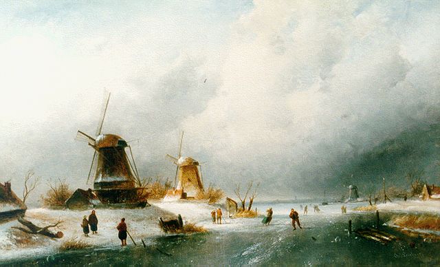 Charles Leickert | Figures skating on the ice, Öl auf Leinwand, 61,0 x 99,5 cm, signed l.r.