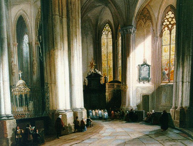 Jan Baptist Tetar van Elven | Church interior, Öl auf Holz, 39,8 x 50,5 cm, signed l.r. with initials