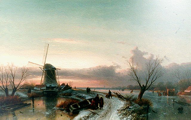 Charles Leickert | A winter landscape by sunset, Öl auf Leinwand, 64,1 x 100,0 cm, signed l.r. und dated '69