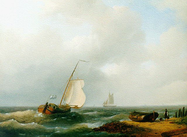 Abraham Hulk | Sailing vessels off the coast, Öl auf Holz, 24,7 x 32,7 cm, signed l.r. und dated 1848