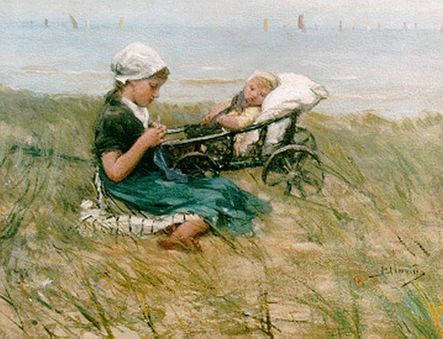 Bernard Blommers | Children in the dunes, Öl auf Tafel, 27,6 x 36,0 cm, signed l.r.