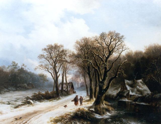 Willem Bodeman | A winter landscape with travellers on a path, Öl auf Leinwand, 77,1 x 98,0 cm, signed l.l. und dated 1837