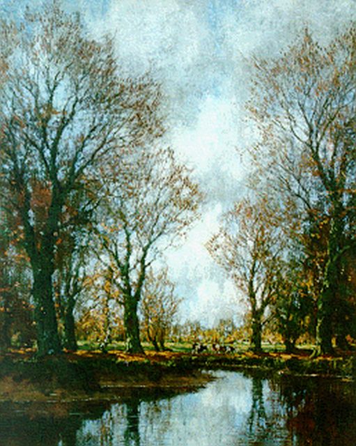 Arnold Marc Gorter | A pond in a wooded landscape, Öl auf Leinwand, 50,4 x 40,5 cm, signed l.r.
