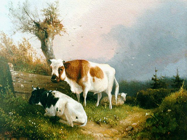 August Knip | Cattle near a willow, Öl auf Holz, 15,0 x 19,8 cm, signed l.l.