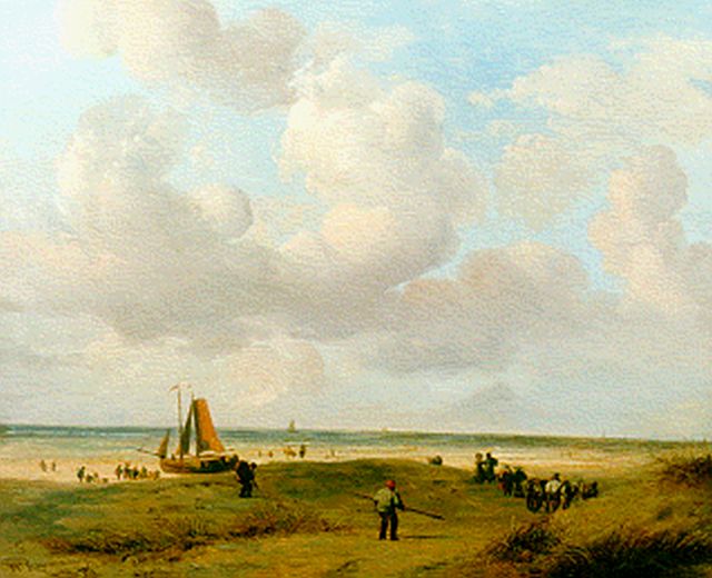 Jan van Ravenswaay | Fisher folk on the beach, Öl auf Holz, 25,7 x 31,7 cm, signed l.l. und dated 1827