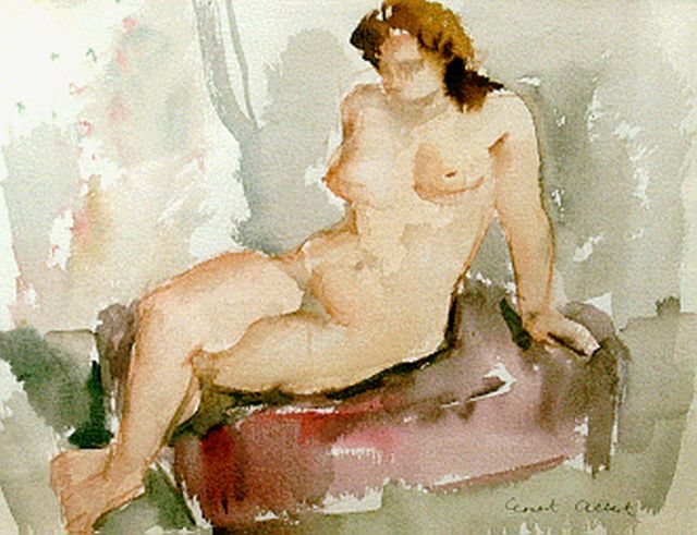 Ernest Albert | A seated nude, Aquarell auf Papier, 25,5 x 32,0 cm, signed l.r.