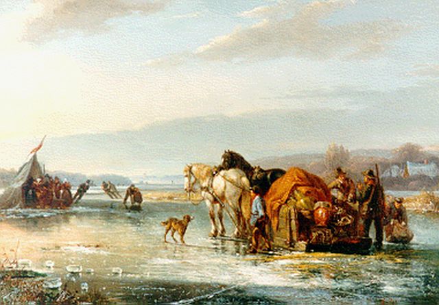 Frans Breuhaus de Groot | A winter landscape with figures on the ice, Öl auf Holz, 27,0 x 37,6 cm, signed l.r.