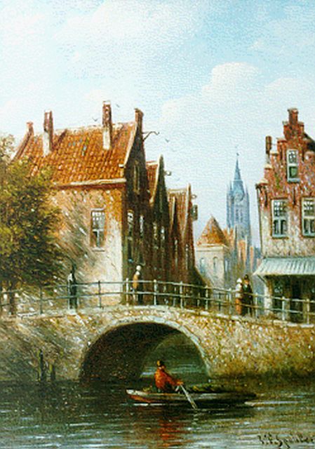 Johannes Franciscus Spohler | Delft in summer, Öl auf Holz, 12,0 x 8,7 cm, signed l.r.