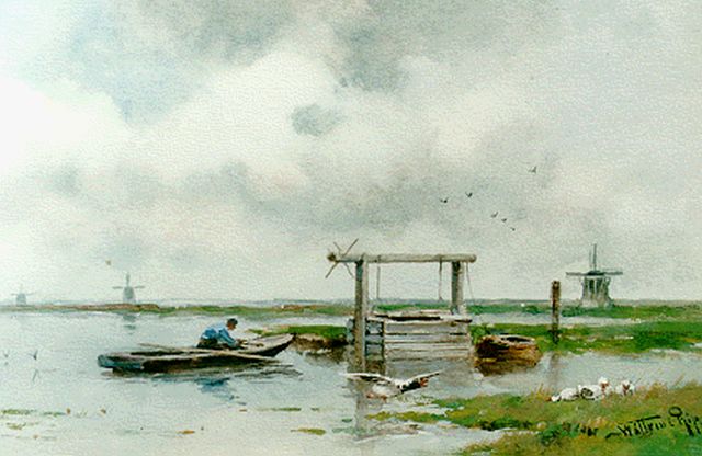 Willem Rip | A polder landscape, Aquarell auf Papier, 23,1 x 33,0 cm, signed l.r.