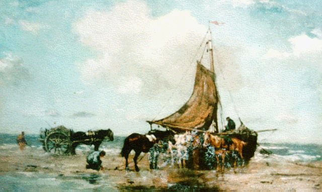 Johan Frederik Cornelis Scherrewitz | Waiting for high tide, Öl auf Holz, 27,8 x 41,9 cm, signed l.r.