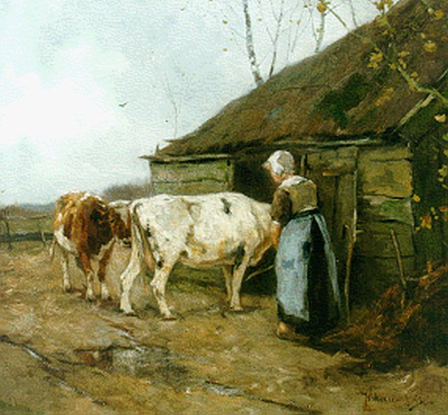Johan Frederik Cornelis Scherrewitz | A milkmaid, Öl auf Leinwand, 61,3 x 75,6 cm, signed l.r.