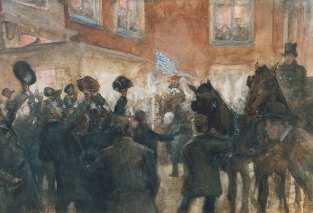 Jan Hoynck van Papendrecht | Celebrating Jozef Israels in the Pulchri Studio, Aquarell auf Papier, 42,0 x 62,2 cm, signed l.l.