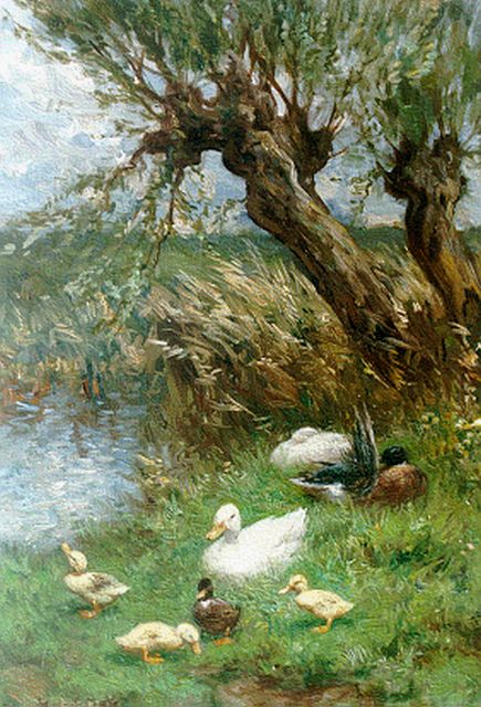 Constant Artz | Ducks on the riverbank, Öl auf Holz, 24,1 x 18,1 cm, signed l.l.