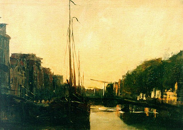 Wijsmuller J.H.  | Evening twilight, Amsterdam, Öl auf Leinwand 36,5 x 49,5 cm, signed l.r.