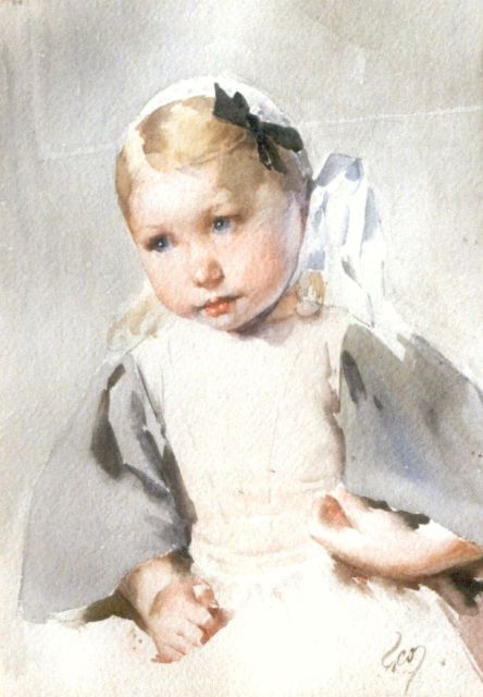 Geoffroy H.J.J.  | A portrait of a girl, Aquarell auf Papier 38,5 x 28,3 cm, signed l.r.