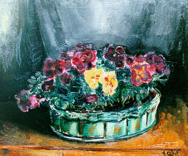 Arnout Colnot | Violets in a green basket, Öl auf Leinwand, 50,0 x 60,0 cm, signed l.r.