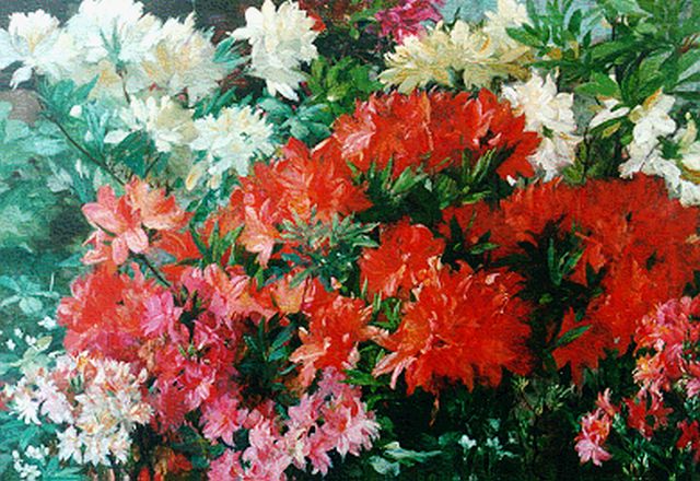 Jan Visser jr. | Flowering rhododendrons, Öl auf Leinwand, 61,6 x 87,8 cm, signed u.r.