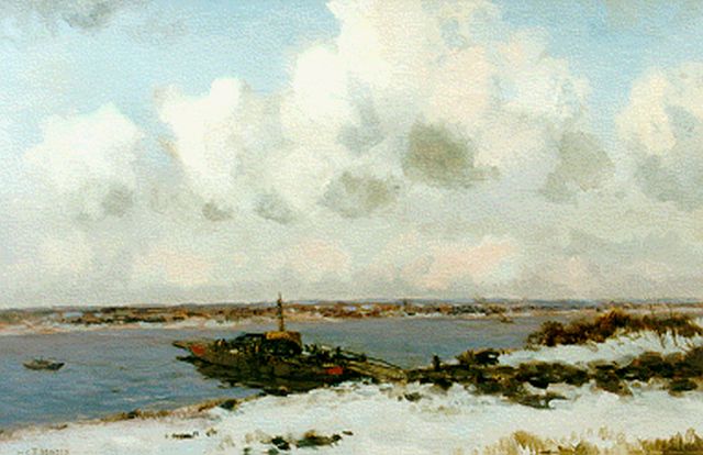 Willem George Frederik Jansen | A ferry in winter, Öl auf Leinwand, 60,5 x 90,5 cm, signed u.l.