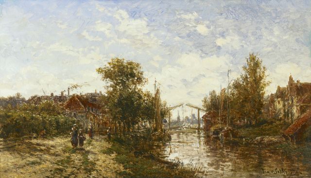 Jan van Lokhorst | A village along a waterway near Utrecht, Öl auf Holz, 22,2 x 38,0 cm, signed l.r. and on the reverse und dated 1885