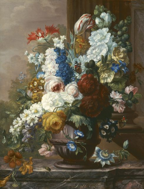 Loon J.H. van | A colourful bouquet with butterflies, Öl auf Leinwand 68,0 x 51,0 cm, signed l.r. und dated 1778