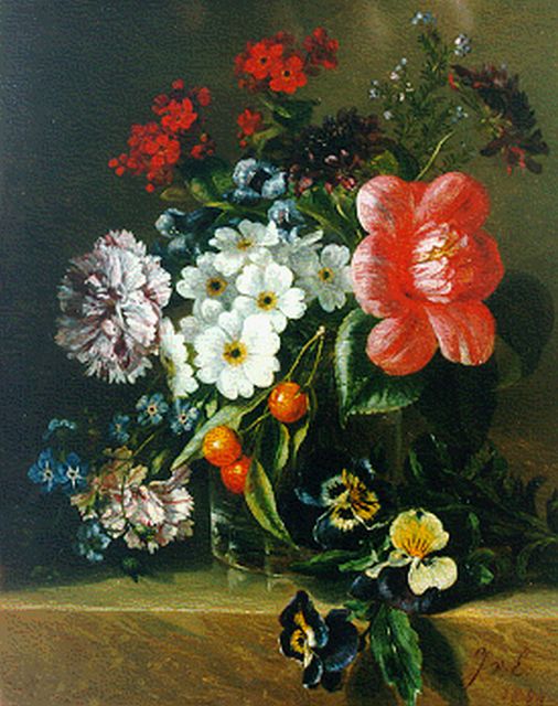 Eeghen J.R. van | A colourful bouquet, Öl auf Holz 27,5 x 22,0 cm, signed l.r. with initials und dated 1854