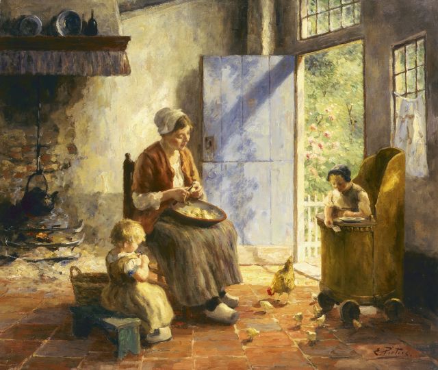 Evert Pieters | Peeling potatoes, Öl auf Leinwand, 78,0 x 91,8 cm, signed l.r.