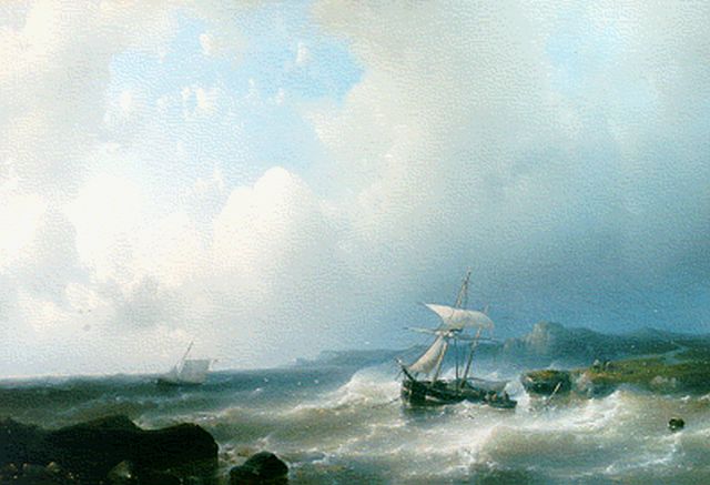 Abraham Hulk | Marine met een rotsachtige kust, Öl auf Leinwand, 41,0 x 58,0 cm, gesigneerd l.o.