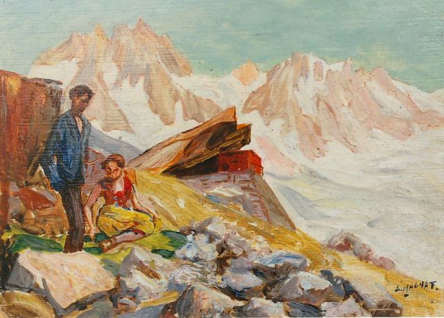Magnat L.H.  | A couple in an mountainous landscape, Öl auf Holz 16,0 x 22,1 cm, signed l.r.