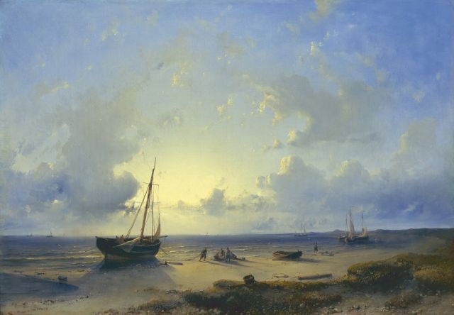 Abraham Hulk | A Dutch coastal scene at sunset, Öl auf Leinwand, 43,4 x 61,2 cm, signed l.r.