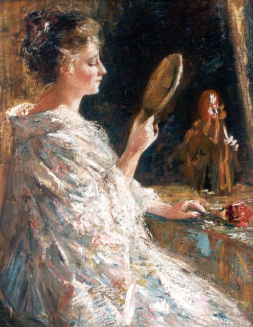 Simon Maris | An elegant lady with a mirror, Öl auf Leinwand, 50,9 x 40,0 cm, signed l.l.