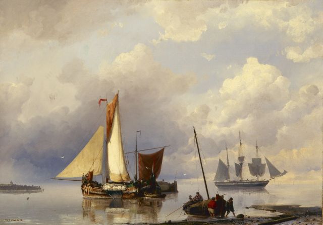 Jan H.B. Koekkoek | Shipping in a calm, Öl auf Leinwand, 43,3 x 62,0 cm, signed l.l.
