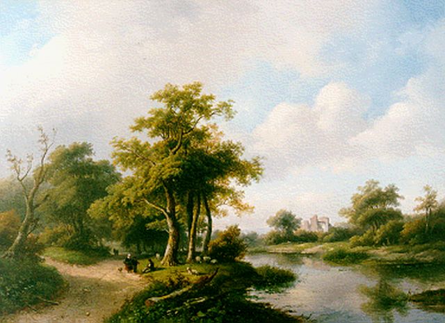 Jan Jacob Spohler | A wooded landscape with a ruin, Öl auf Leinwand, 59,0 x 82,3 cm, signed l.l. und dated '57