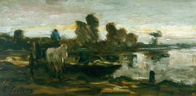 Evert Pieters | Horsedrawn cart in a landscape, Öl auf Holz, 14,5 x 28,3 cm, signed l.l.