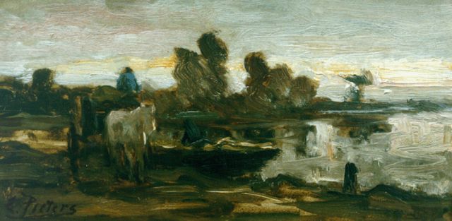 Pieters E.  | Horsedrawn cart in a landscape, Öl auf Holz 14,5 x 28,3 cm, signed l.l.