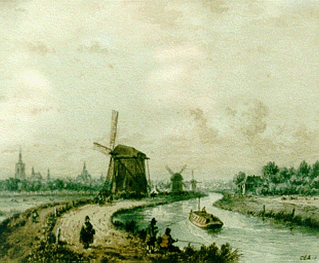 Carl Eduard Ahrendts | A boat-canal, The Hague, Aquarell auf Papier, 21,0 x 25,5 cm, signed l.r.