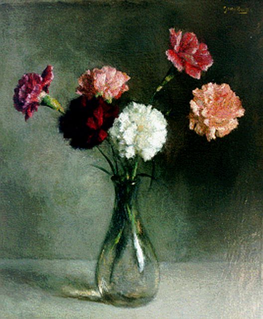 Georg Rueter | Carnations in a vase, Öl auf Leinwand, 45,0 x 38,1 cm, signed u.r.