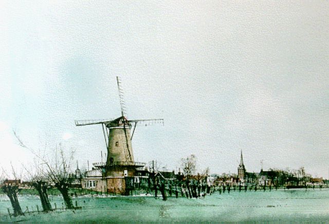 Ciano Siewert | A windmill in a landscape, Gemischte Technik auf Papier, 62,5 x 44,5 cm, signed l.r. und dated '86