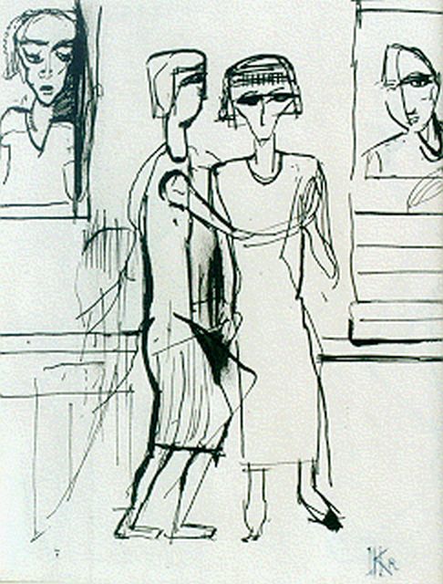 Herman Kruyder | Visiting a museum (recto): figures (verso), Ausziehtusche auf Papier, 20,0 x 15,0 cm, signed l.r. with monogram
