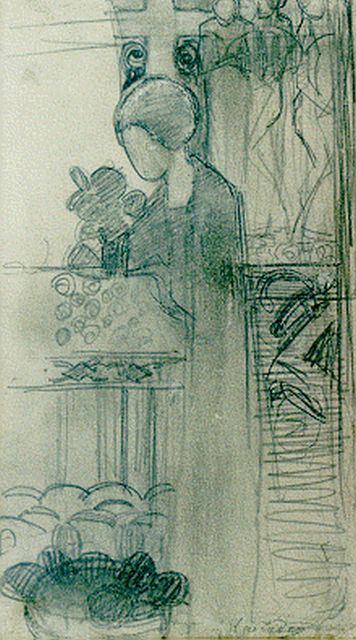 Herman Kruyder | Church attendance, Bleistift auf Papier, 18,7 x 10,8 cm, signed l.r.