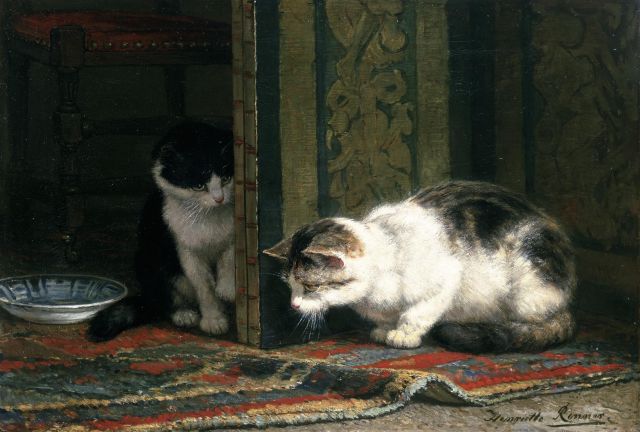 Henriette Ronner | Cats playing, Öl auf Leinwand, 37,3 x 55,2 cm, signed l.r.