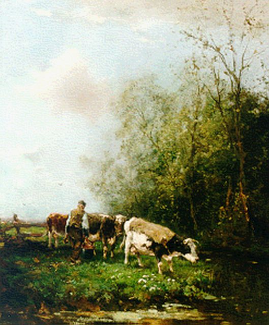 Johan Frederik Cornelis Scherrewitz | Milking the cows, Öl auf Leinwand, 65,5 x 55,3 cm, signed l.r.