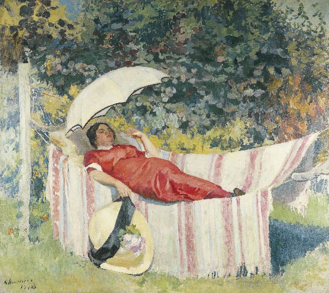 Haustrate G.  | Siësta in the hammock, Öl auf Leinwand 178,0 x 202,0 cm, signed l.l. und dated 1913