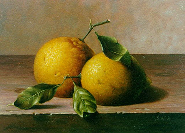 Wanyi B.  | A still life with lemons, Öl auf Holz 13,0 x 18,0 cm, signed l.r. with initials